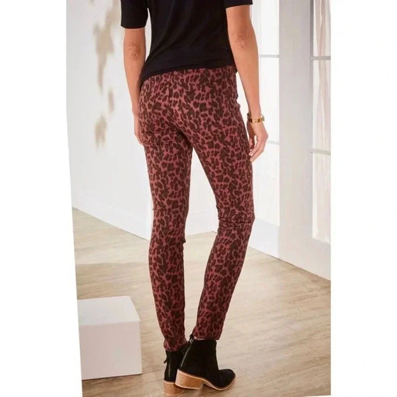 SOFT SURROUNDINGS Ultimate High Rise Leopard Skinny Ankle Jeans Red Size 6 NEW - Picture 4 of 13